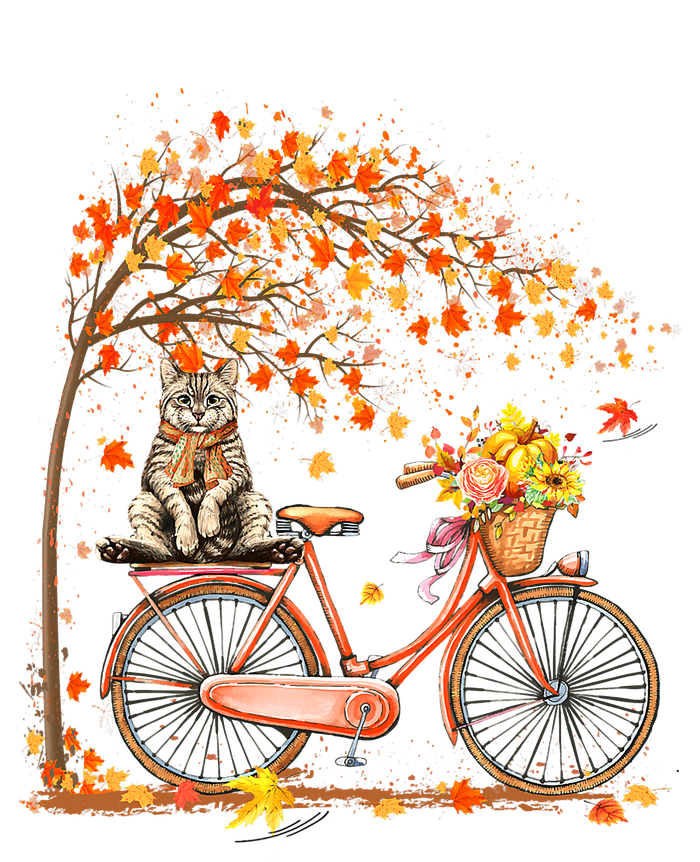 Funny Cute Retro Bicycle Cat Autumn Leaves Fall Thanksgiving T-Shirt