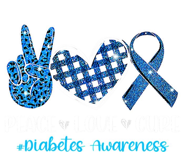 Bleached Peace Love Cure Grey Blue Ribbon Diabetes Awareness T-Shirt