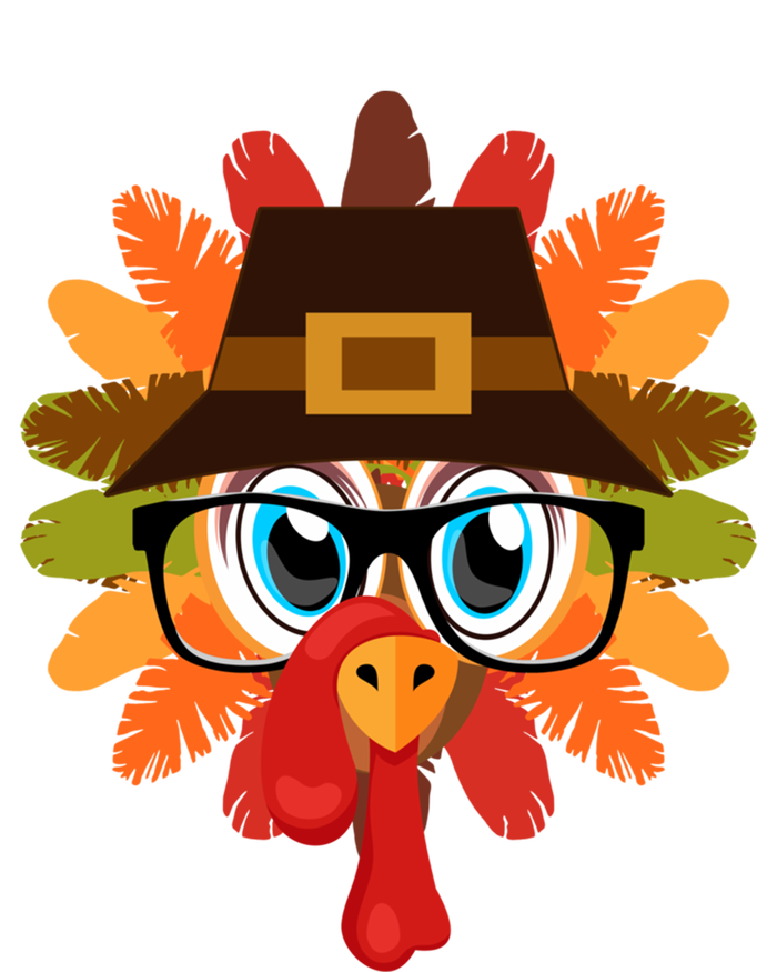 Thanksgiving Turkey Face Pilgrims Hat Glasses Tail Feathers Meaningful Gift Kids Hoodie