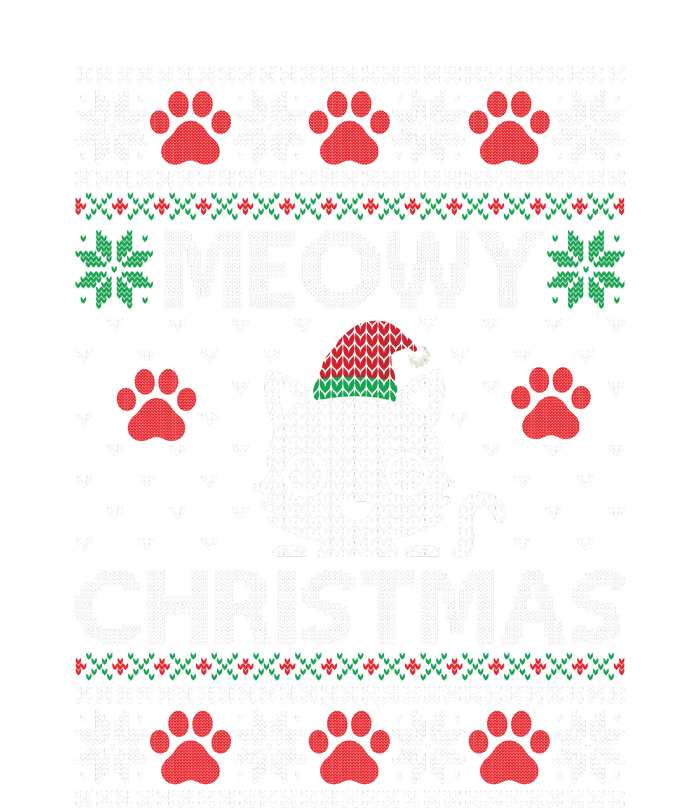 Meowy Christmas Ugly Sweater Funny Santa Hat Cat T-Shirt