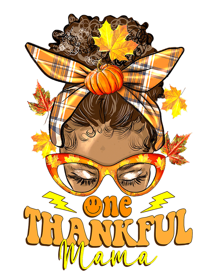 One Thankful Mama Leopard Messy Bun Autumn Thanksgiving Day T-Shirt