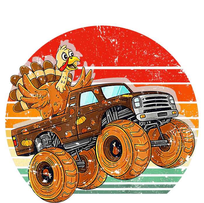 Kids Monster Truck Turkey Sunset Retro Thanksgiving Boys Toddler T-Shirt