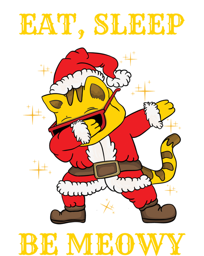 Eat Sleep Be Meowy Funny Santa Claus Dabbing Cat Pun Xmas Gift V-Neck T-Shirt