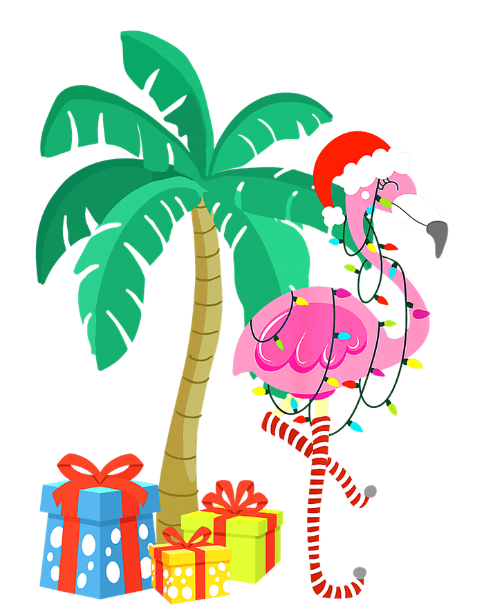 Pink Flamingo Christmas Palm Tree Tropical Xmas Funny T-Shirt