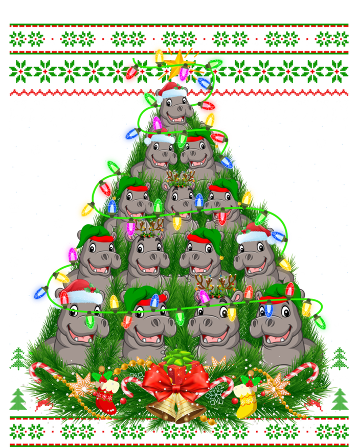 Hippo Lover Xmas Lights Ugly Hippopotamus Christmas Tree Cool Gift T-Shirt