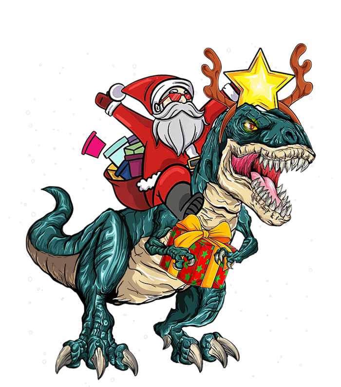 Santa Riding Dinosaur T Rex Christmas Party Boys Xmas Women's Racerback Tank