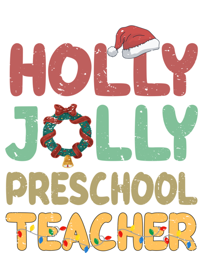 Holly Xmas Jolly Preschool Teacher Santa Hat Xmas Tree Light Cool Gift T-Shirt