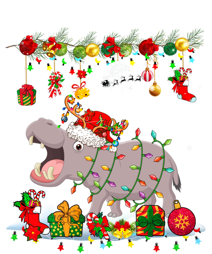 Santa Reindeer Hippo With Xmas Presents Ornats Family Meaningful Gift T-Shirt