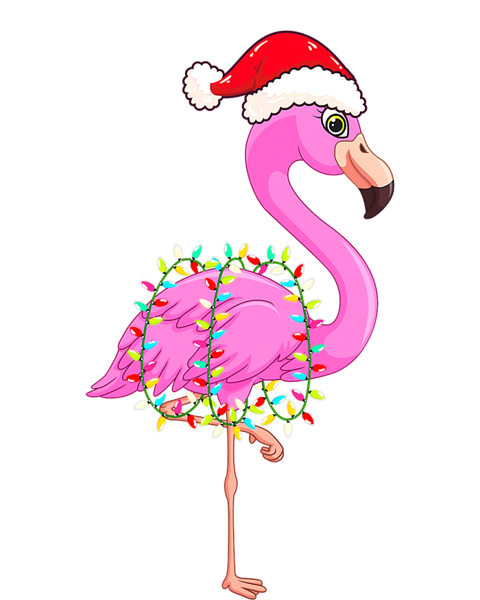 Merry Flocking Christmas Flamingo Pink Santa Hat Xmas Lights T-Shirt