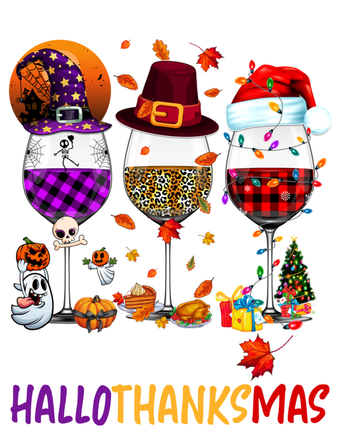 Happy Hallothanksmas Wine Glasses Witch Santa Hat Pumpkin Gift T-Shirt