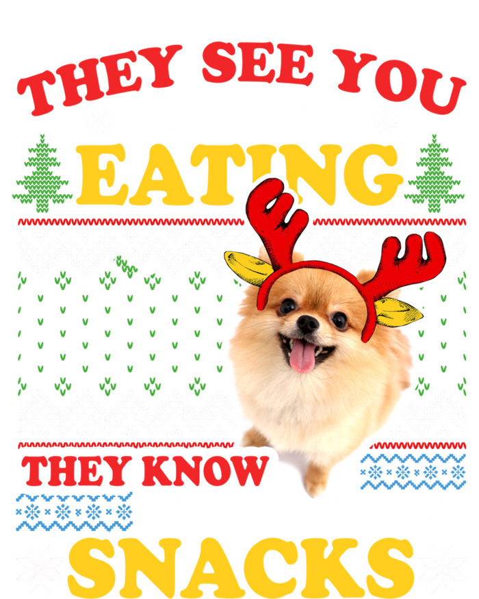 Pomeranian Ugly Xmas Funny Gift They See You're Eating Funny Gift T-Shirt