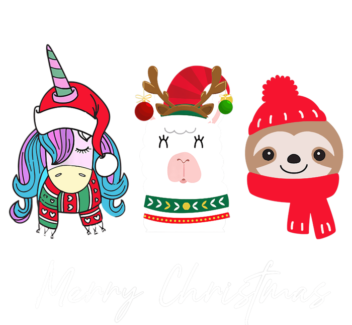 Merry Christmas Unicorn Llama Sloth Funny Wo Girl Gifts Womens Funnel Neck Pullover Hood