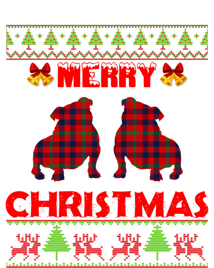 Merry Christmas Red Plaid Bulldog Ugly Xmas Sweater Holiday Gift Striped Beanie with Solid Band