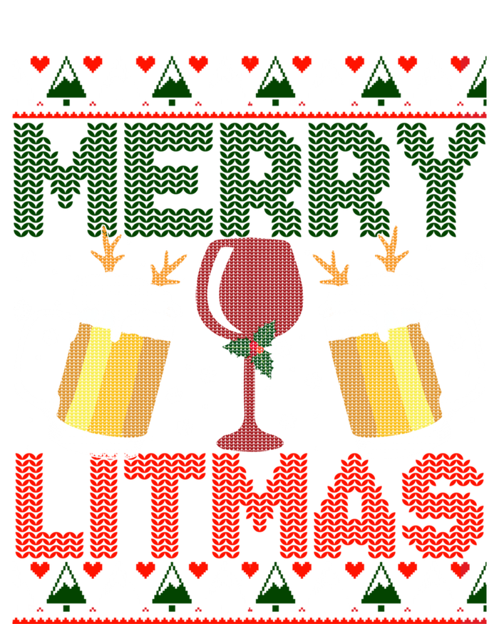 Merry Litmas Ugly Wine Beer Christmas Ugly Xmas Sweater Gift Tote Bag