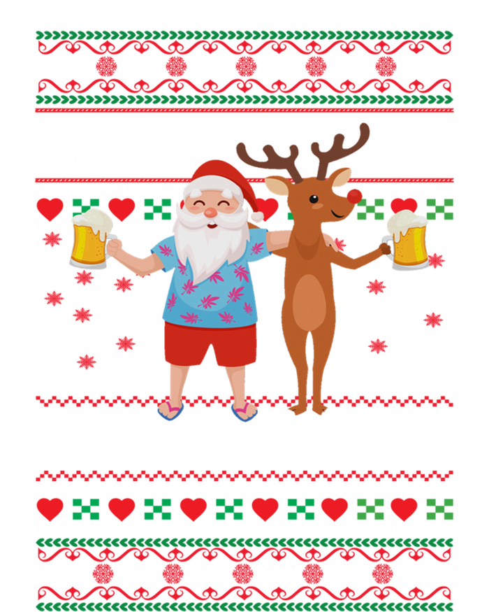 Santa Claus With Deer And Beer Merry Christmas Party Cool Gift T-Shirt