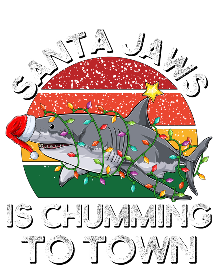 Funny Santa Jaws Shark Christmas Lights Sharkmas Xmas Retro Funny Gift Stripe Pom Pom Beanie