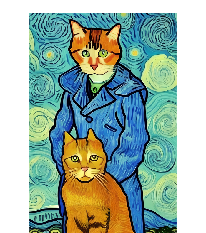 Cat Lover Gift Van Gogh Style Art Women's Fleece Hoodie