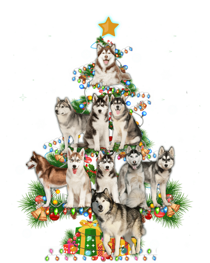 Siberian Husky Christmas Tree Funny Dog Lover Xmas Pajama Gift Long Sleeve Shirt