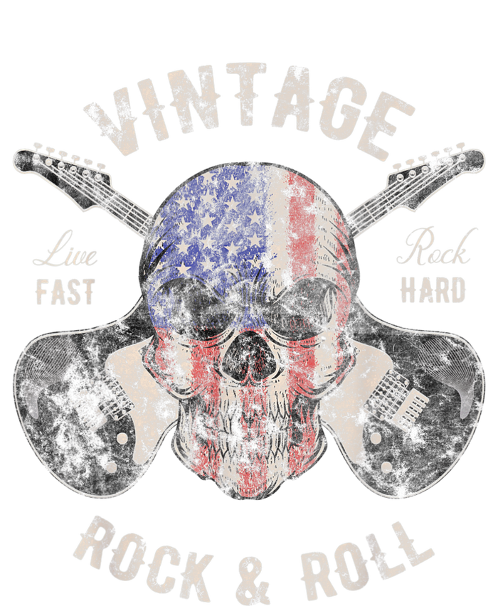 American Flag Guitar Vintage Rock and Roll Skull Guitarist Womens Cotton Relaxed Long Sleeve T-Shirt