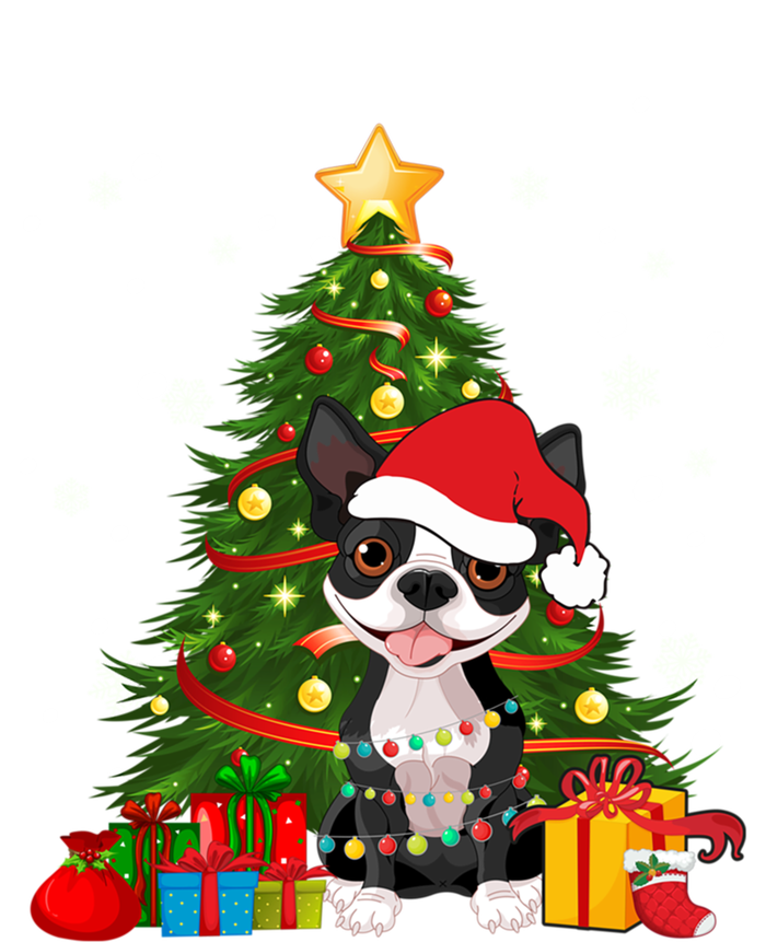 Santa Reindeer Boston Terrier Christmas Tree Lights Dog Gift T-Shirt