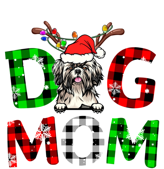 Shih Tzu Dog Mom Buffalo Plaid Xmas Pajama Reindeer Horn Gift Tall Long Sleeve T-Shirt