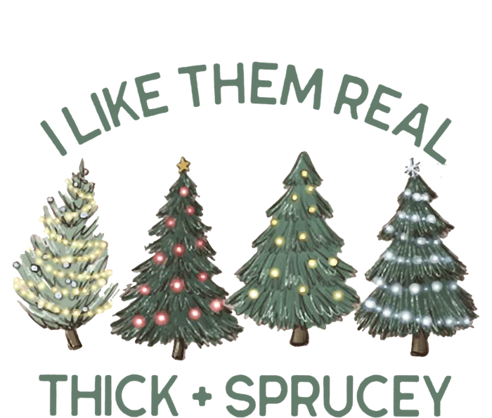 I Like Them Real Thick And Sprucey Funny Christmas Tree Xmas Striped Beanie with Solid Band