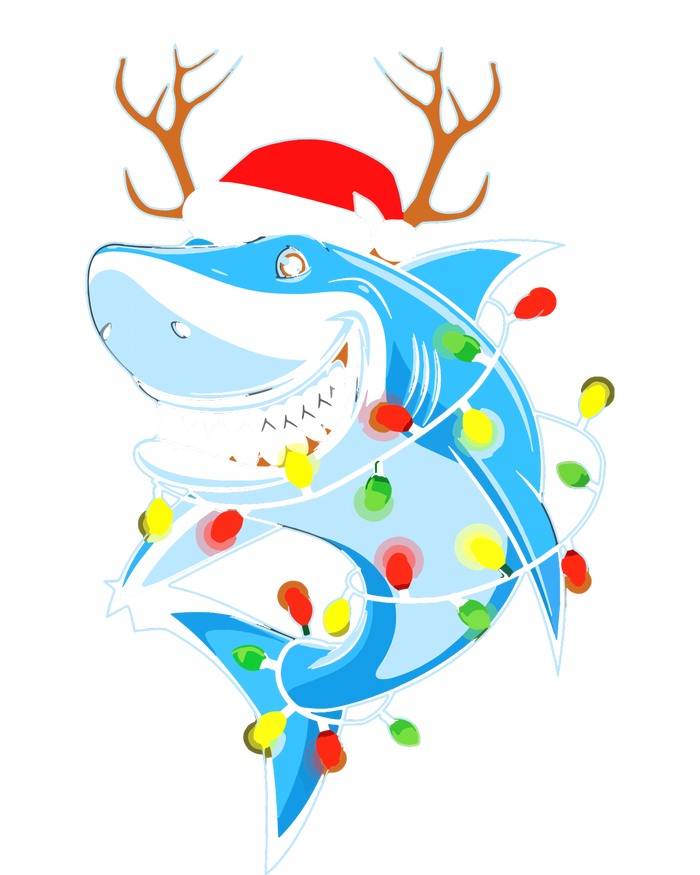 Merry Sharkmas Shark With Santa Hat Christmas Lights Xmas Cooling Performance Crew T-Shirt