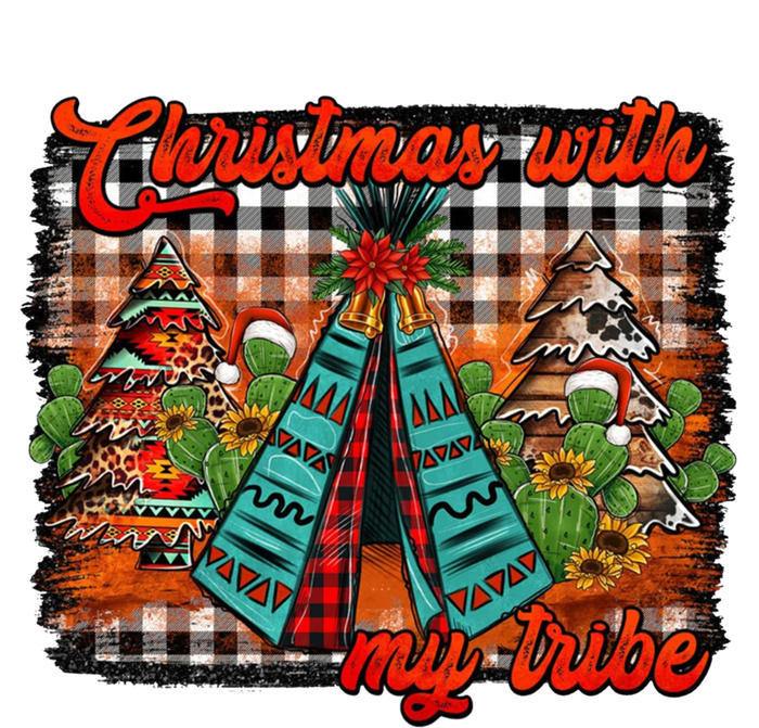 Western Boho Aztec Cowhide Red Plaid Christmas With My Tribe Gift T-Shirt