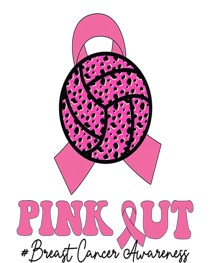 Breast Cancer Ribbon Pink Out Volleyball Pink Ribbon Leopard T-Shirt