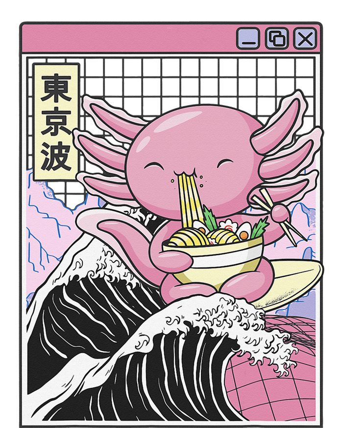 Axolotl Eating Ra Kanagawa Wave Kawaii Japan Vaporwave  T-Shirt