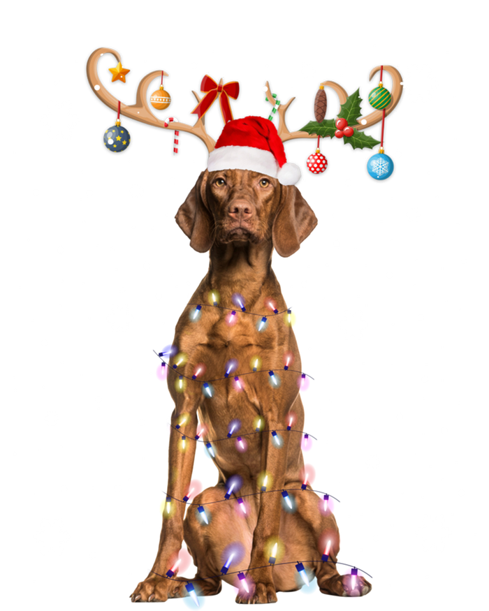 Reindeer Vizsla Dog Santa Hat Christmas Light Xmas Vizsla Cute Gift Full-Length Apron With Pockets