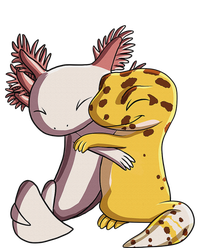 Cute Kawaii Leopard Gecko Hugging Axolotl Funny Poster