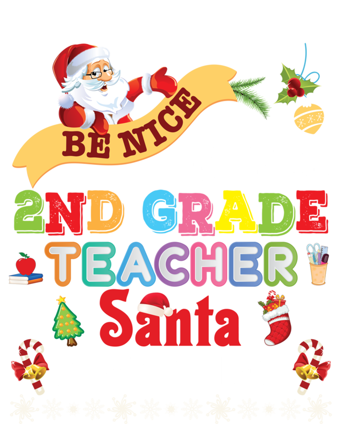 Be Nice To The 2nd Grade Teacher Santa Is Watching Christmas Cute Gift Women's Long Sleeve Flannel Pajama Set 