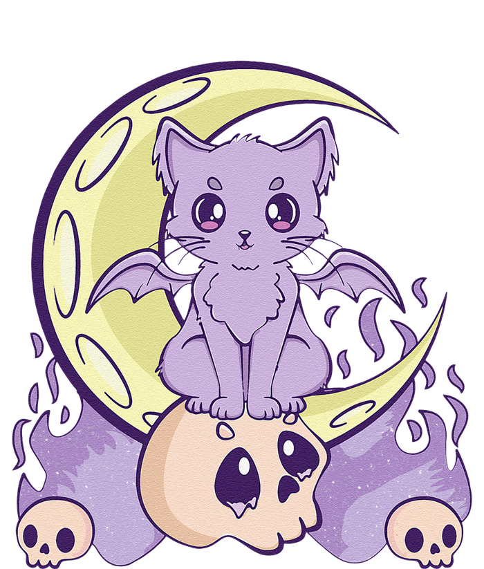 Kawaii Pastel Goth Cute Witchy Cat And Skull Anime Nu  T-Shirt