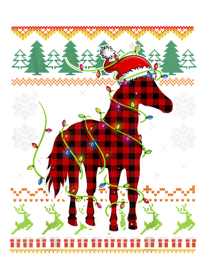 Red Plaid Horse Santa Hat Ugly Christmas Sweater Pajamas Great Gift Kids Long Sleeve Shirt