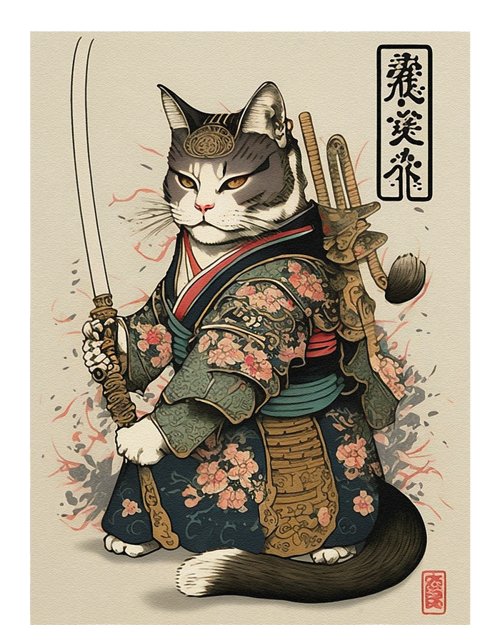 Ninja Cat Anime Style Samurai Cat T-Shirt