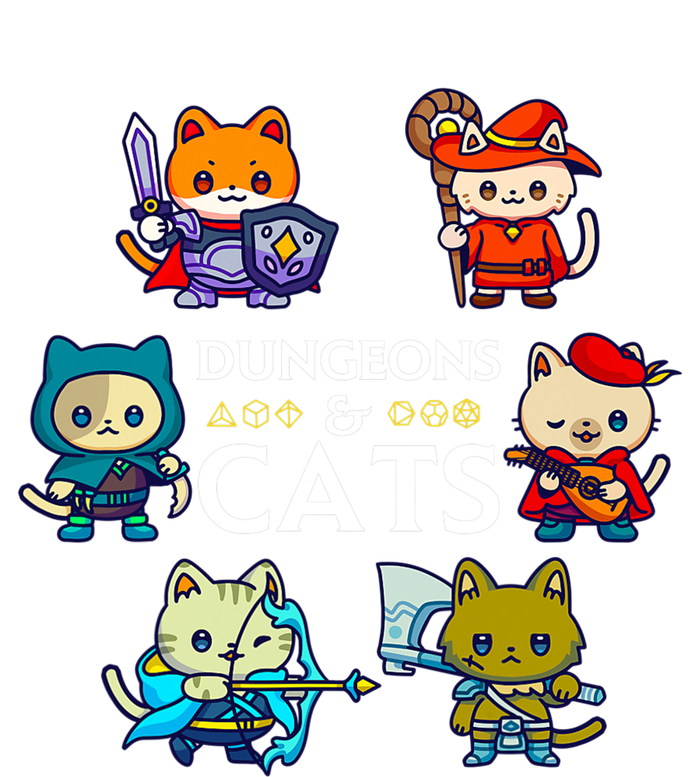 Dungeons And Cats RPG D20 Dice Nerdy Fantasy Gamer Cat Gift T-Shirt