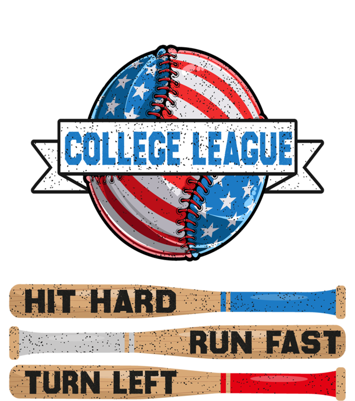 College League Hit Hard Run Fast Turn Left Funny Baseball Cute Gift Kids Long Sleeve Shirt