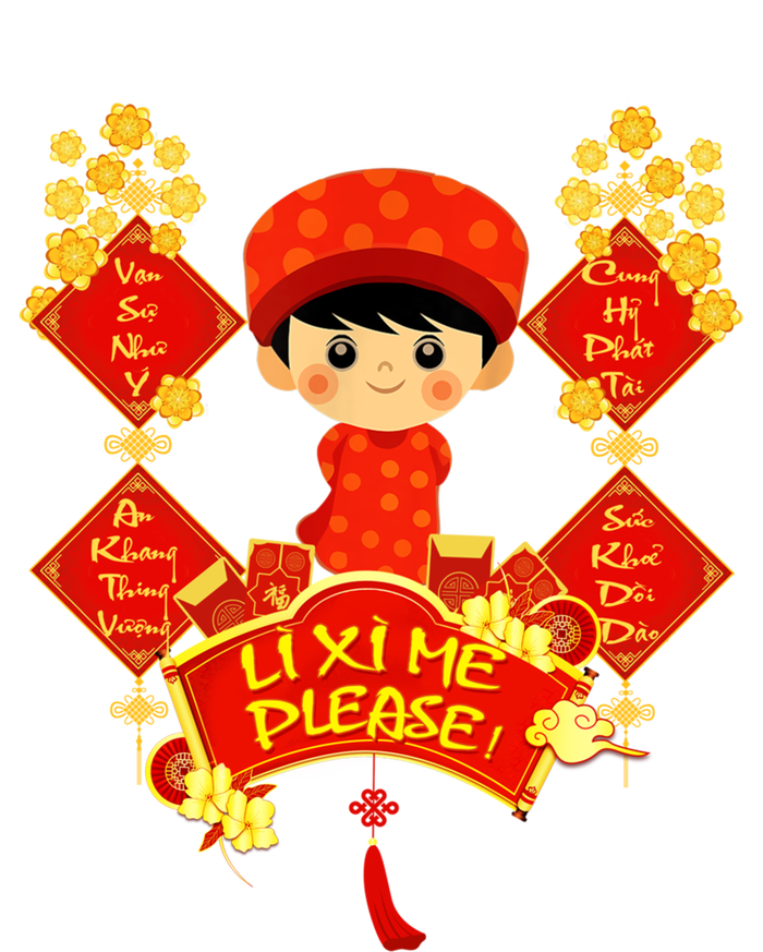 Li Xi Me Please Vietnamese Red Cute Ao Dai Boy Flowers Gift T-Shirt