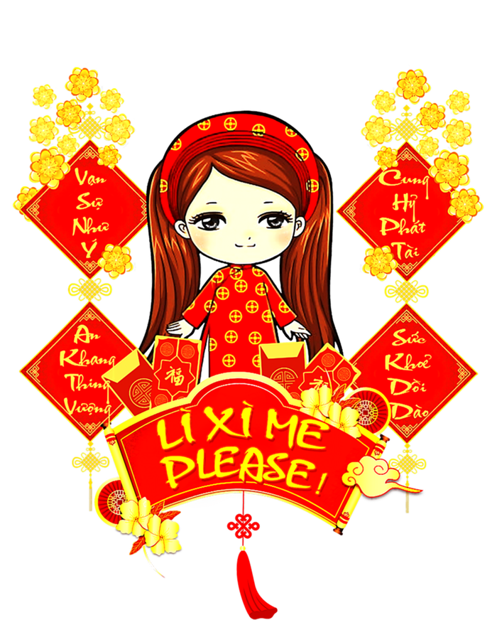 Li Xi Me Please Vietnamese Red Cute Ao Dai Girl Flowers Meaningful Gift Premium Hoodie