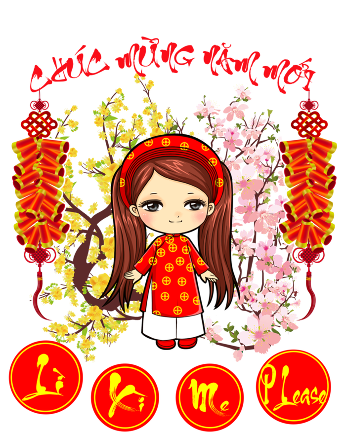 Li Xi Me Please Vietnamese Red Cute Ao Dai Girl Flowers Cool Gift Ladies Essential Tank