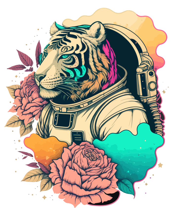 Astronaut Tiger Flowery Design Tall Sweatshirt