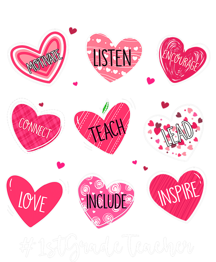 Funny Hearts Teach Love Inspire 1st Grade Teacher Valentines Women's Perfect Tri Rocker Tank