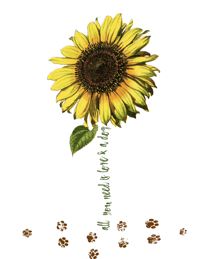 All You Need Is A Dog And Love Sunflower Paw Prints Gift T-Shirt