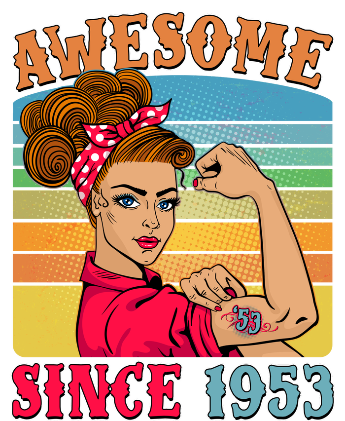 Awesome Since 1953 70th Birthday Messy Bun Rosie The Riveter Kids Long Sleeve Shirt