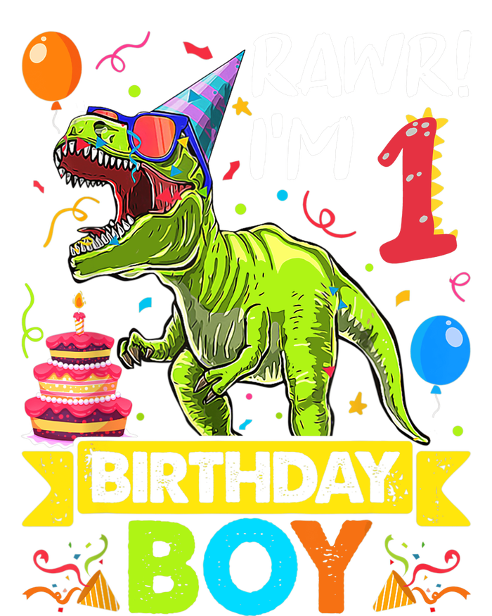 Rawr I'm 1st Birthday Boy Dinosaur Trex 1 Years Old Party Baby Long Sleeve Bodysuit