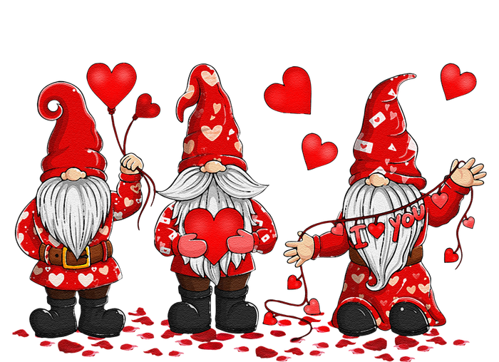 Gnome Valentines Day Three Gromies Love Heartss Womens T-Shirt