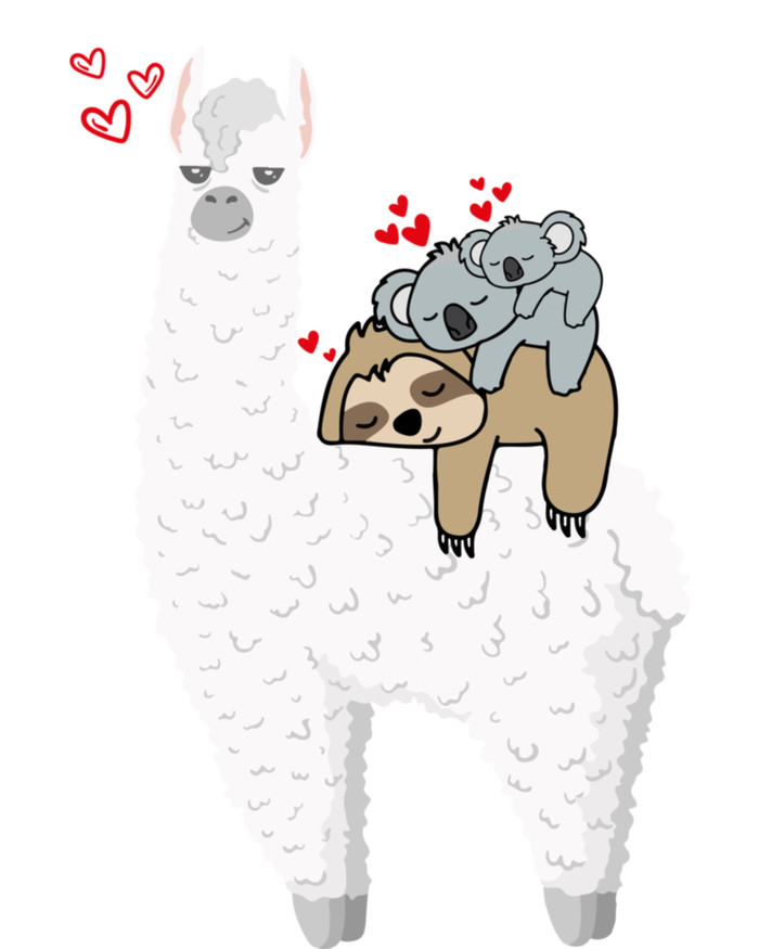 Llama And Lazy Sloth With Koala Mama Bear Valentines Gift T-Shirt