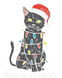 Meowy Catmas Black Cat Christmas Lights Santa Hat Funny Gift Cute Gift Tall Sweatshirt