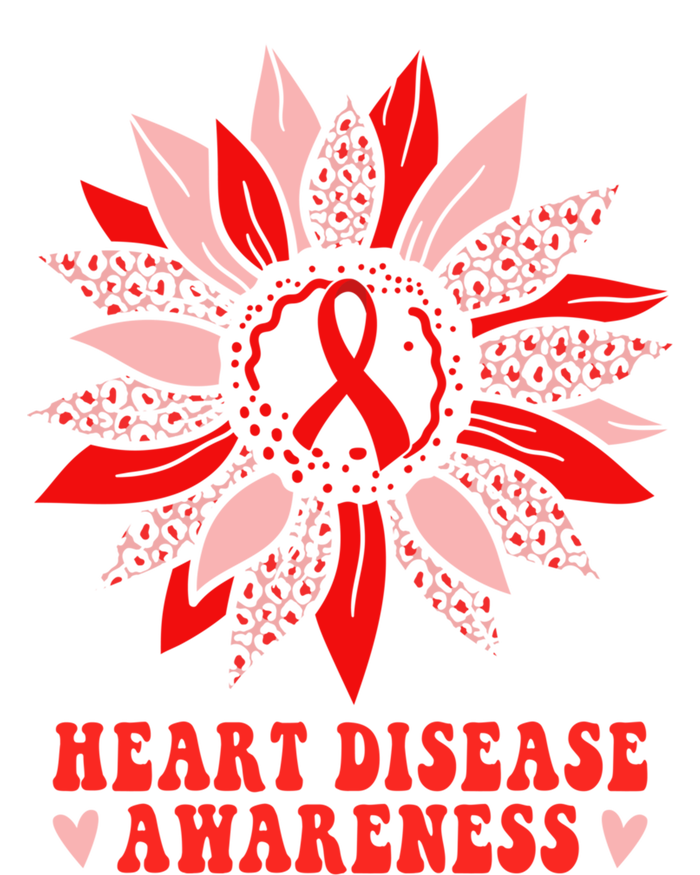 Red Sunflower Leopard Ribbon Heart Disease Awareness Month Gift T-Shirt